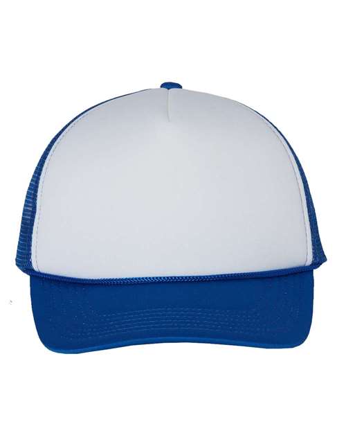 Valucap 445 Adjustable / White/ Royal VC700-Foam Mesh-Back Trucker Cap