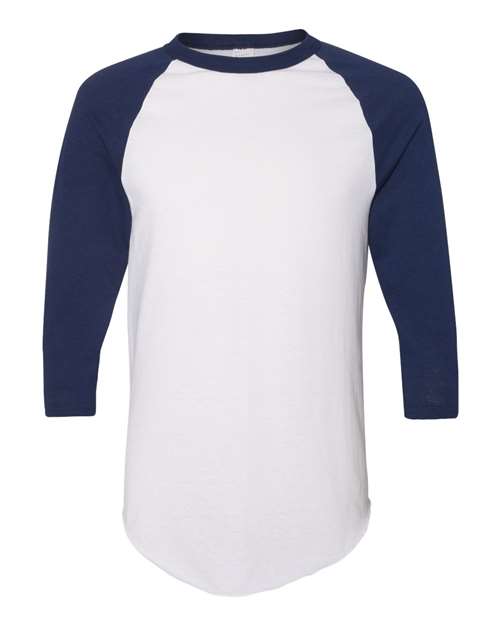 4420 Unisex Three-Quarter Raglan Sleeve Baseball Jersey T-Shirt in White/ Navy