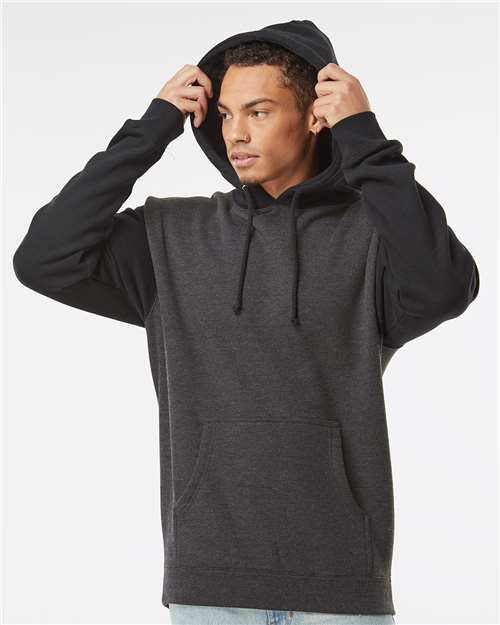 Unisex Heavyweight Hooded Sweatshirt - OnModelFront - B22276113 - Charcoal Heather/ Black