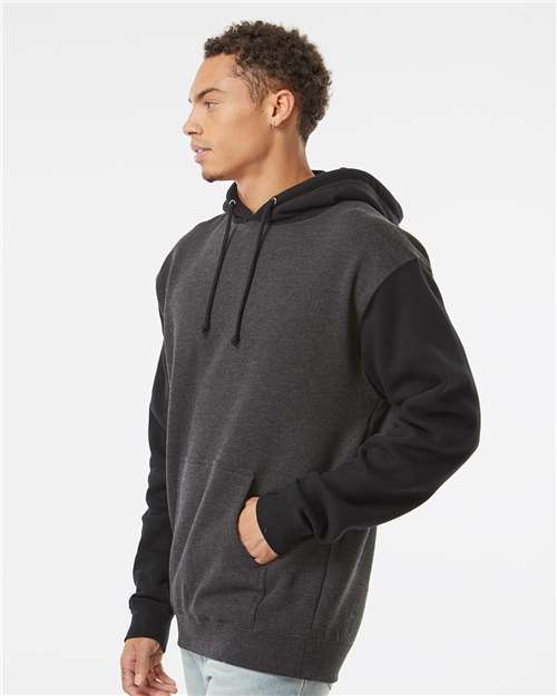 Unisex Heavyweight Hooded Sweatshirt - OnModelSide - B22276113 - Charcoal Heather/ Black