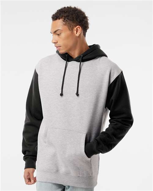Unisex Heavyweight Hooded Sweatshirt - OnModelFront - B22276583 - Grey Heather/ Black