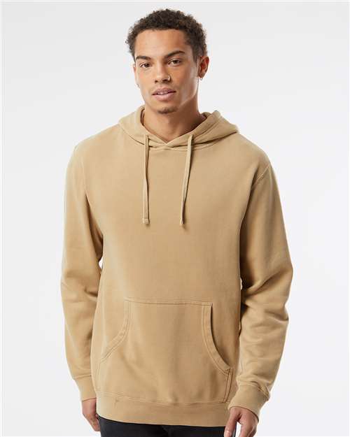 Unisex Midweight Pigment-Dyed Hooded Sweatshirt - OnModelFront - B22176733 - Pigment Sandstone