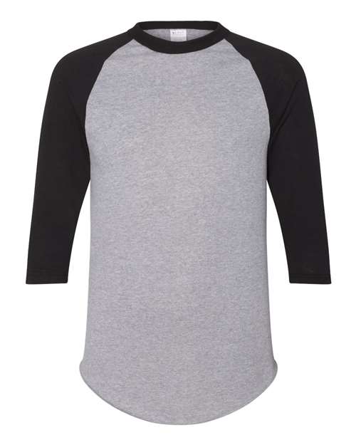 Unisex Three-Quarter Raglan Sleeve Baseball Jersey T-Shirt - Front - B59034513 - Athletic Heather/ Black