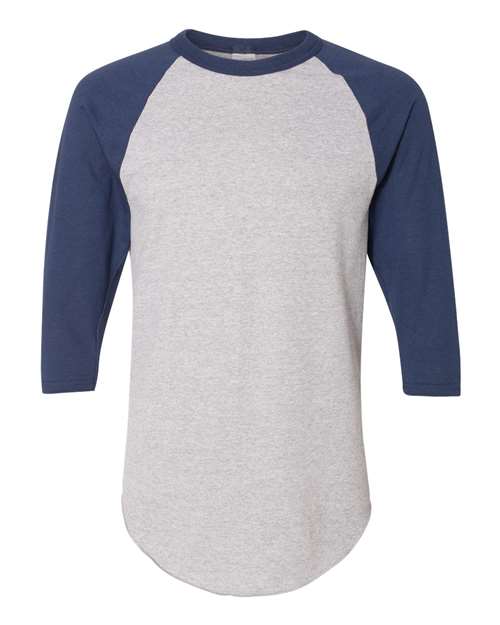 Unisex Three-Quarter Raglan Sleeve Baseball Jersey T-Shirt - Front - B59034583 - Athletic Heather/ Navy