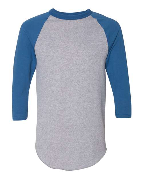 Unisex Three-Quarter Raglan Sleeve Baseball Jersey T-Shirt - Front - B59034763 - Athletic Heather/ Royal