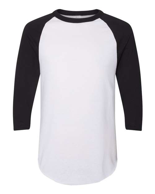 Unisex Three-Quarter Raglan Sleeve Baseball Jersey T-Shirt - Front - B59034503 - White/ Black