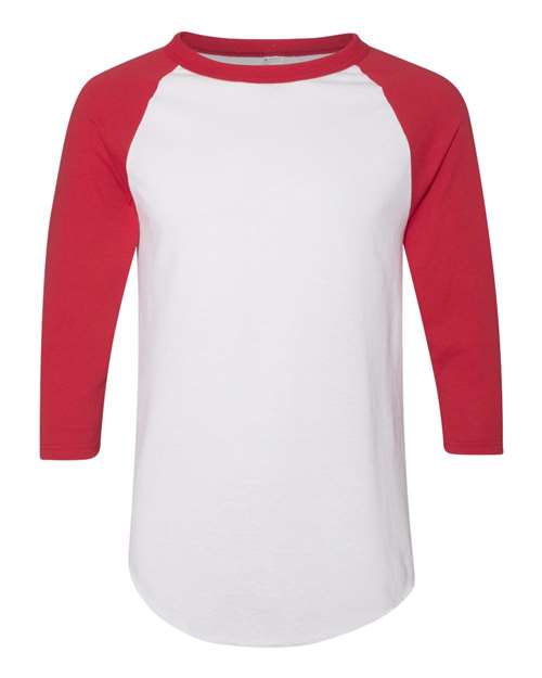 Unisex Three-Quarter Raglan Sleeve Baseball Jersey T-Shirt - Front - B59034703 - White/ Red
