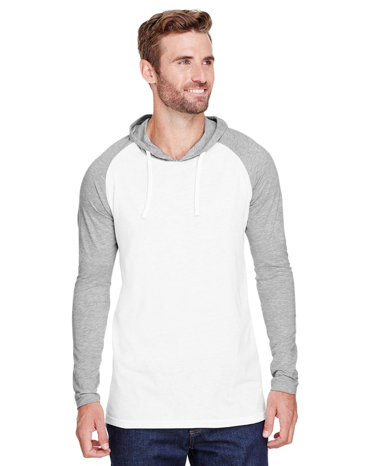 LAT 6917: Men's Hooded Raglan Long Sleeve Fine Jersey T-Shirt