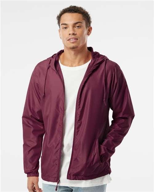 Men's Lightweight Windbreaker Full-Zip Jacket - OnModelFront - B21876533 - Maroon