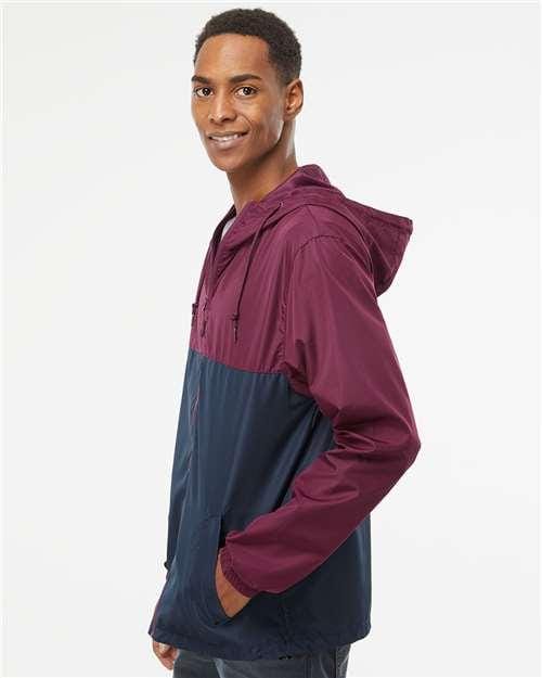 Men's Lightweight Windbreaker Full-Zip Jacket - OnModelSide - B21876543 - Maroon/ Classic Navy