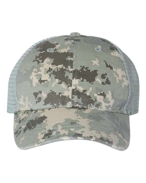 Garment Washed Printed Trucker Cap - Front - B49295640 - undefined
