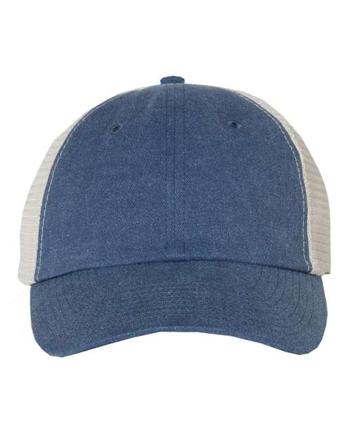 Pigment-Dyed Trucker Cap - Front - B50295750 - Royal/ Stone