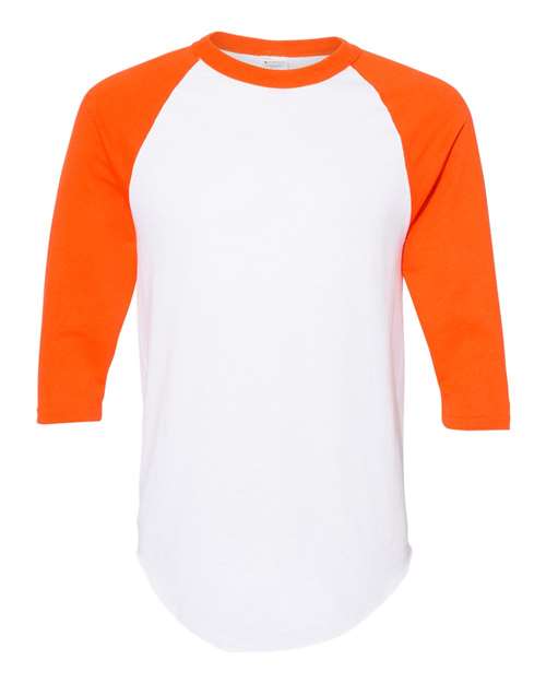 Unisex Three-Quarter Raglan Sleeve Baseball Jersey T-Shirt - Front - B59034663 - White/ Orange