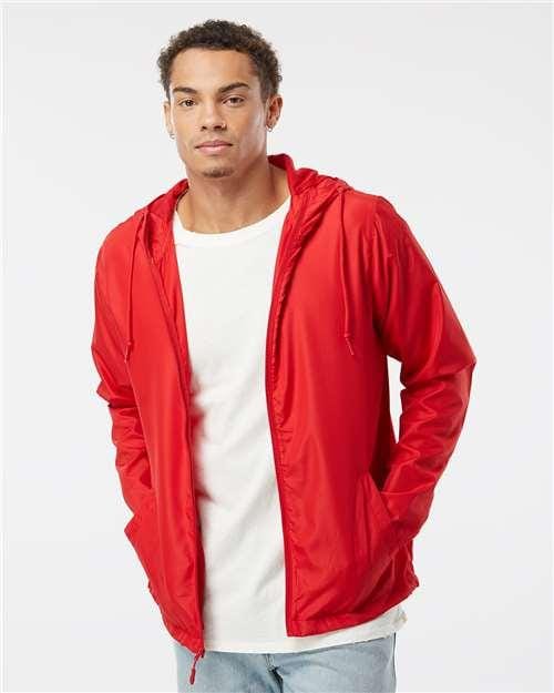 Men's Lightweight Windbreaker Full-Zip Jacket - OnModelFront - B21876703 - Red