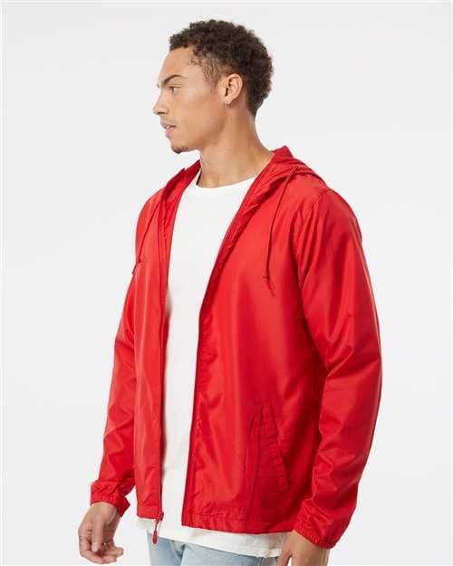 Men's Lightweight Windbreaker Full-Zip Jacket - OnModelSide - B21876703 - Red
