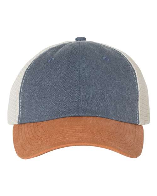 Pigment-Dyed Trucker Cap - Front - B50295830 - Navy/ Texas/ Stone