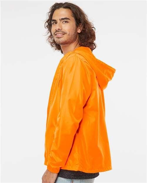 Men's Lightweight Windbreaker Full-Zip Jacket - OnModelSide - B21876663 - Safety Orange