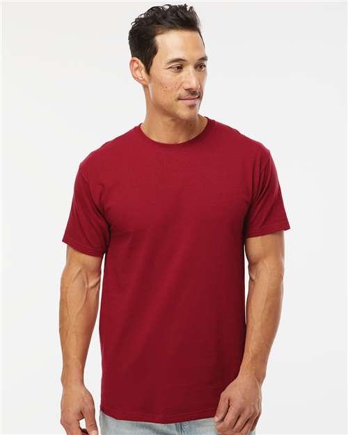 Men's Gold Soft Touch T-Shirt - OnModelFront - B01542523 - Cardinal Red