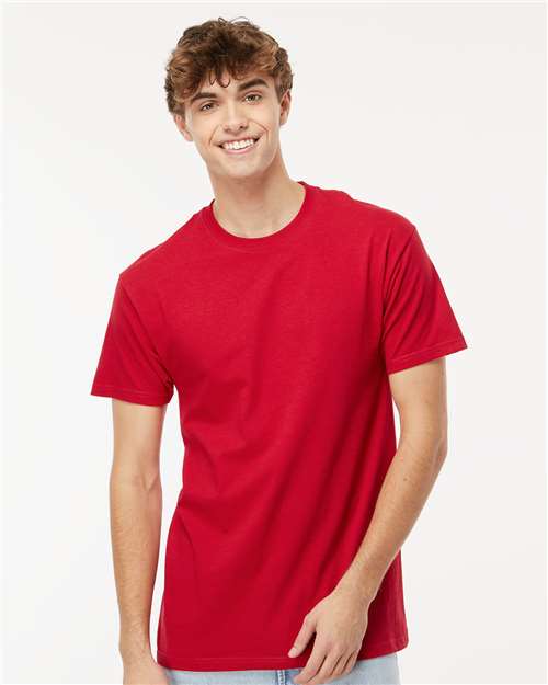 Men's Gold Soft Touch T-Shirt - OnModelFront - B01542702 - Deep Red