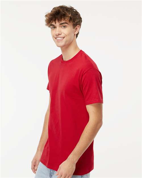 Men's Gold Soft Touch T-Shirt - OnModelSide - B01542702 - Deep Red