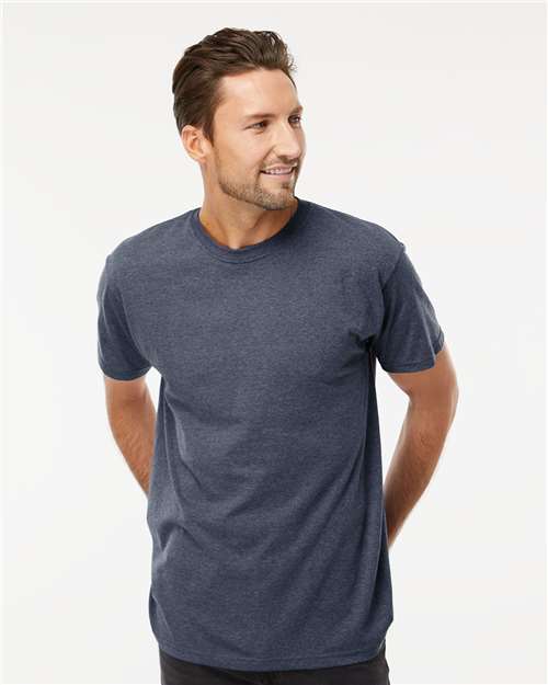 Men's Gold Soft Touch T-Shirt - OnModelFront - B01542653 - Heather Navy