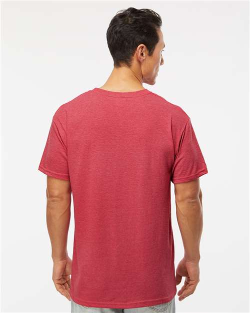 Men's Gold Soft Touch T-Shirt - OnModelBack - B01542113 - Heather Red