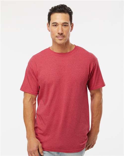 Men's Gold Soft Touch T-Shirt - OnModelFront - B01542113 - Heather Red