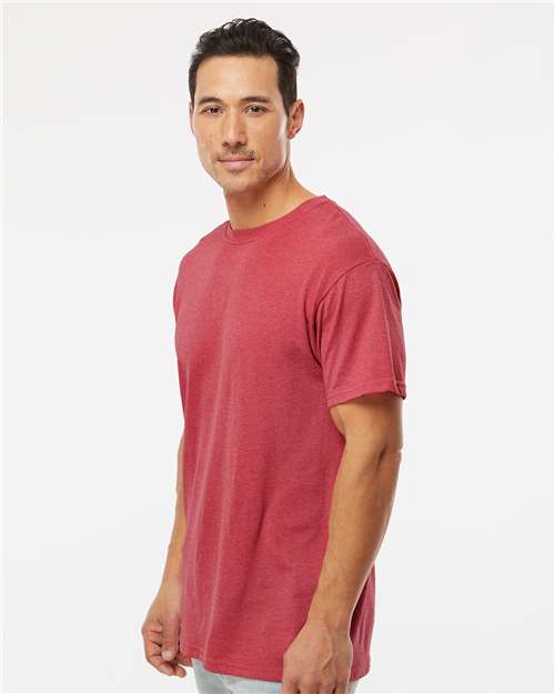 Men's Gold Soft Touch T-Shirt - OnModelSide - B01542113 - Heather Red