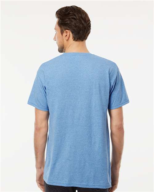 Men's Gold Soft Touch T-Shirt - OnModelBack - B01542133 - Light Blue Heather
