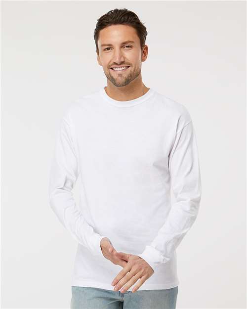 Unisex Gold Soft Touch Long Sleeve T-Shirt - OnModelFront - B01742002 - White