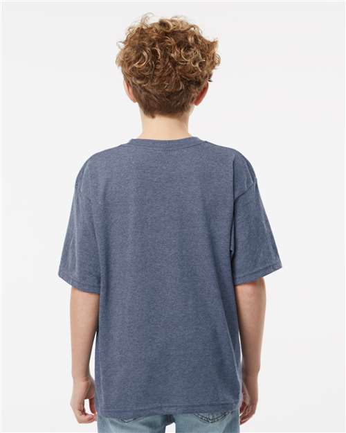 Youth Gold Soft Touch T-Shirt - OnModelBack - B01842102 - Heather Navy