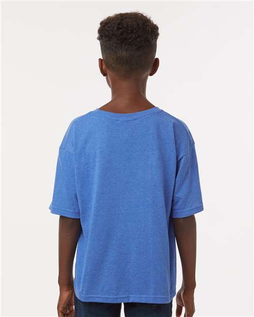 Youth Gold Soft Touch T-Shirt - OnModelBack - B01842762 - Heather Royal