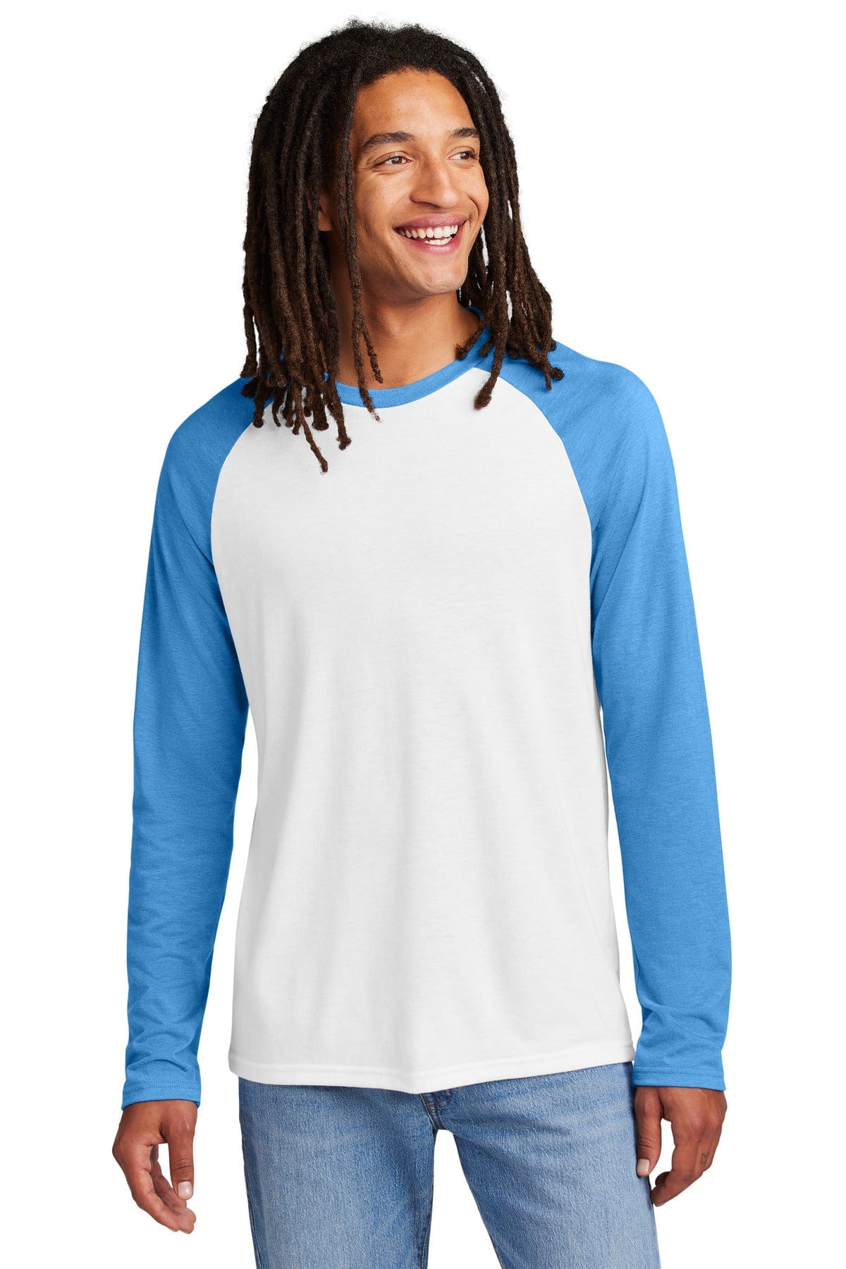 Allmade AL6009 Unisex Tri-Blend Long Sleeve Colorblock Raglan in Azure Blue/ Bright White