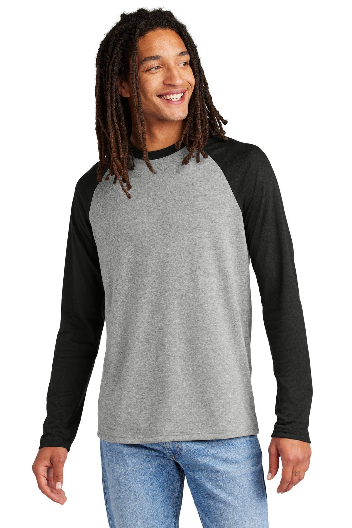 Allmade AL6009 Unisex Tri-Blend Long Sleeve Colorblock Raglan in Deep Black/ Aluminum Grey