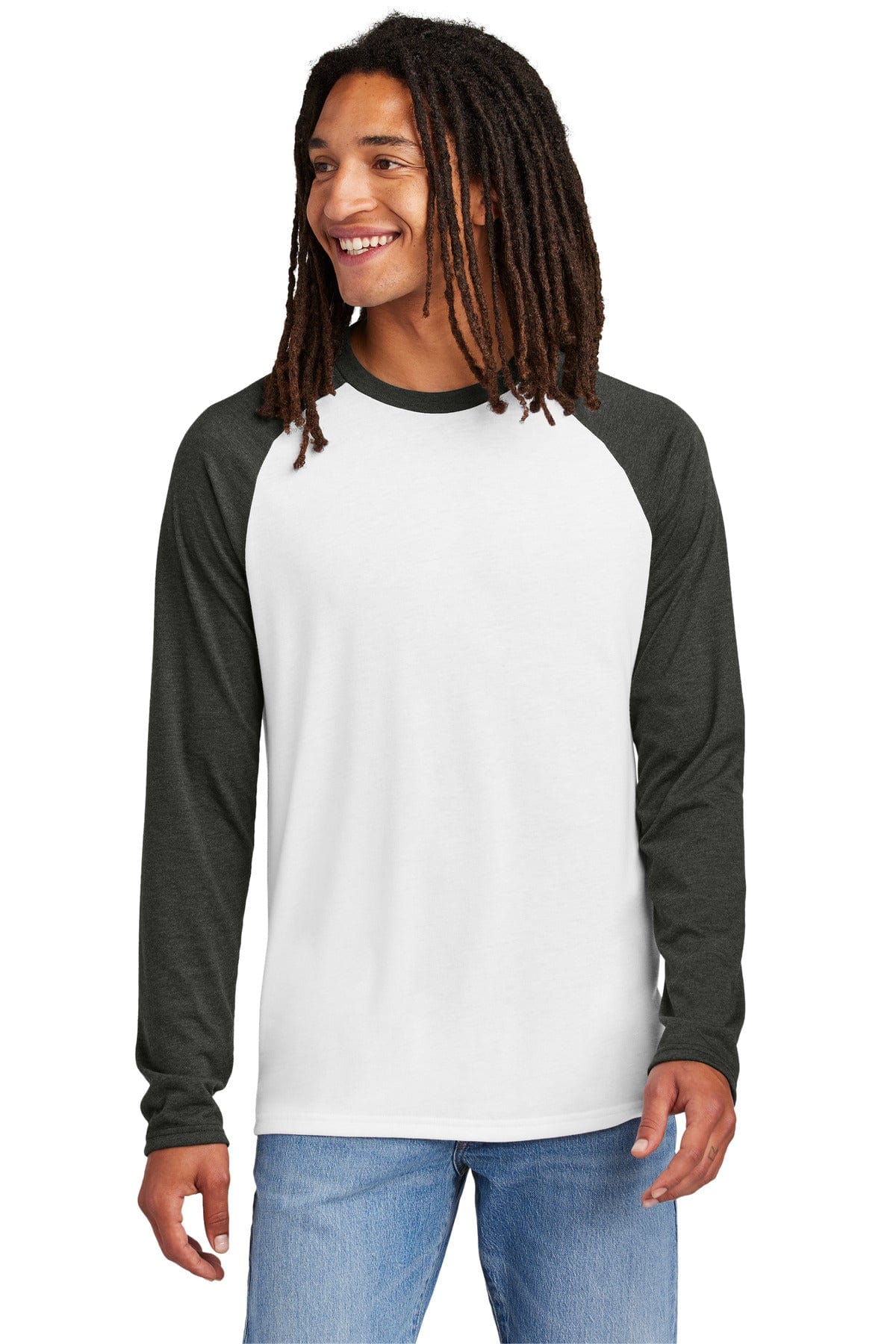 Allmade AL6009 Unisex Tri-Blend Long Sleeve Colorblock Raglan in Space Black/ Bright White