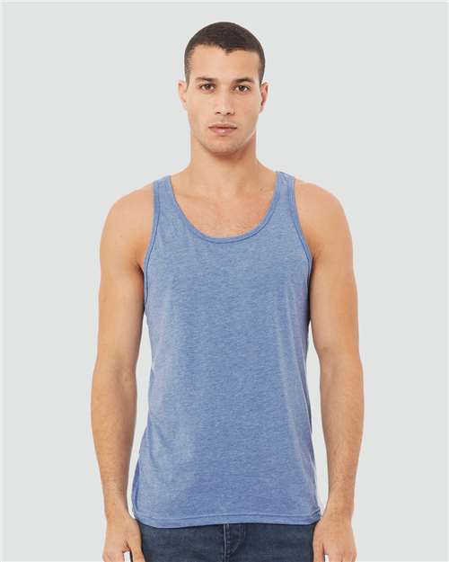 BC3484 Unisex Triblend Tank in Blue Triblend