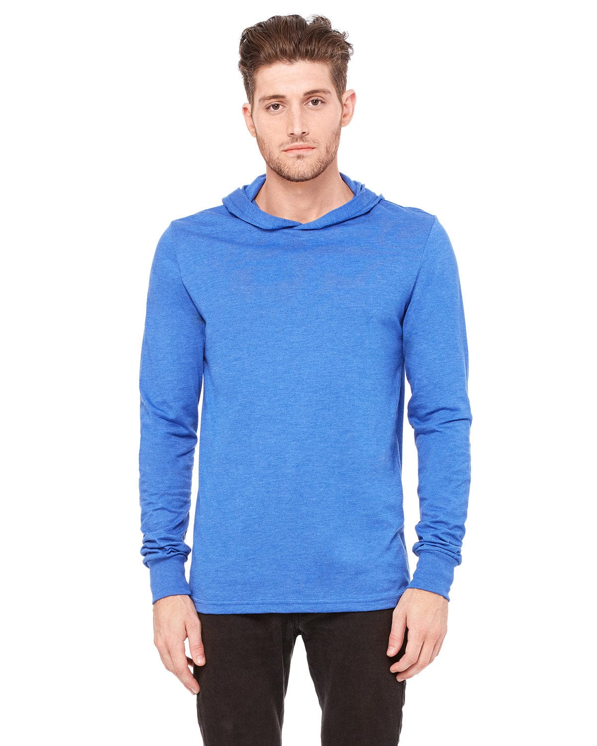 BELLA+CANVAS 3512: Unisex Jersey Long Sleeve Hoodie in Heather True Roy
