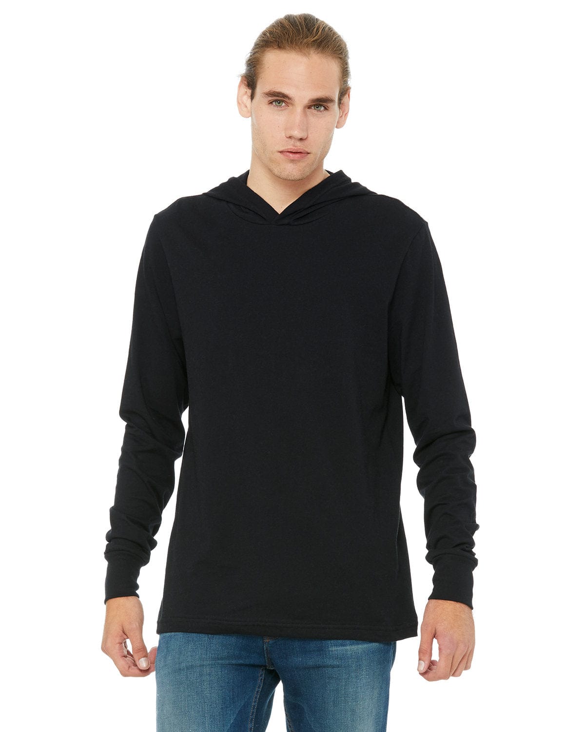 BELLA+CANVAS 3512: Unisex Jersey Long Sleeve Hoodie in Black