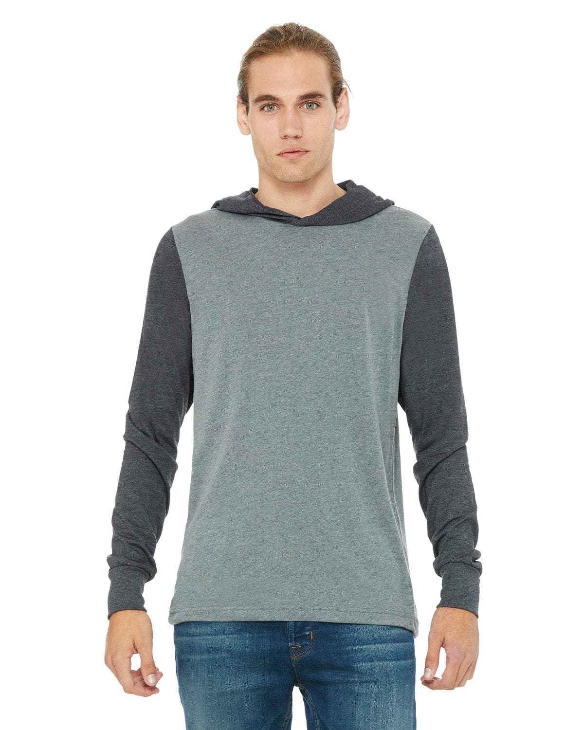 BELLA+CANVAS 3512: Unisex Jersey Long Sleeve Hoodie in Dp Ht/ Dk Gry Ht