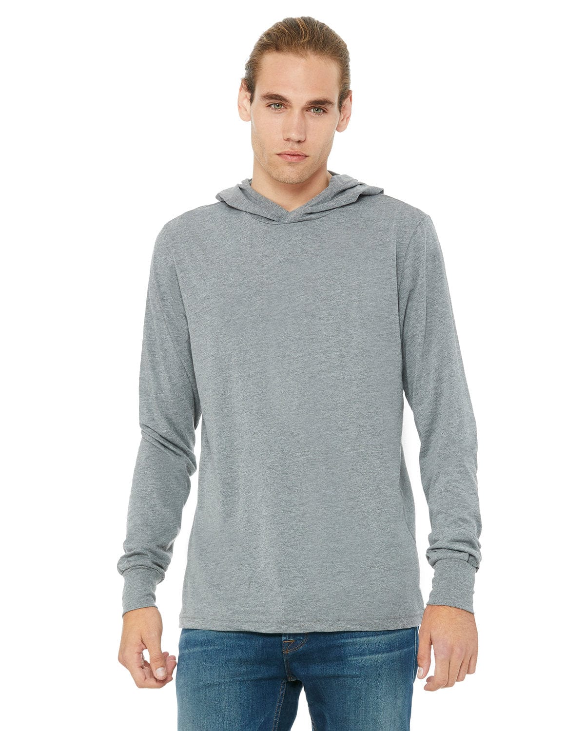 BELLA+CANVAS 3512: Unisex Jersey Long Sleeve Hoodie in Grey Triblend