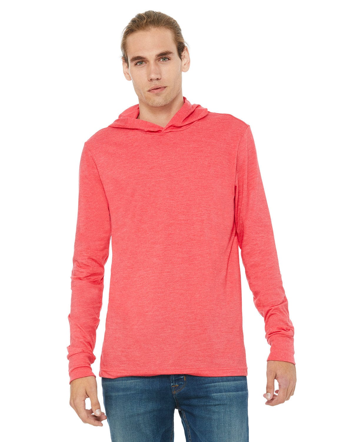BELLA+CANVAS 3512: Unisex Jersey Long Sleeve Hoodie in Heather Red