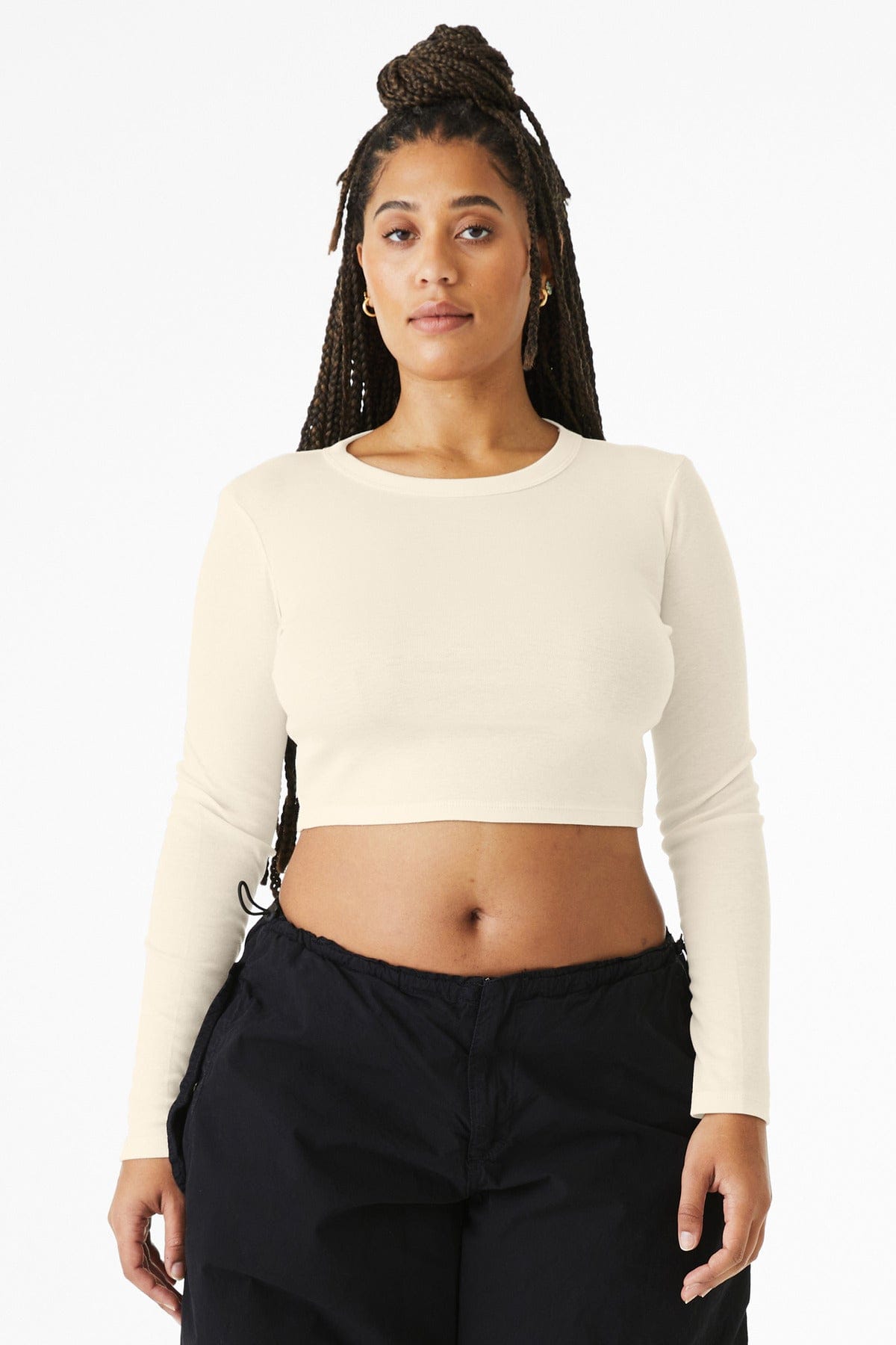 BELLA+CANVAS Women's Micro Rib Long Sleeve Baby Tee BC1501 in Solid Natural Blend