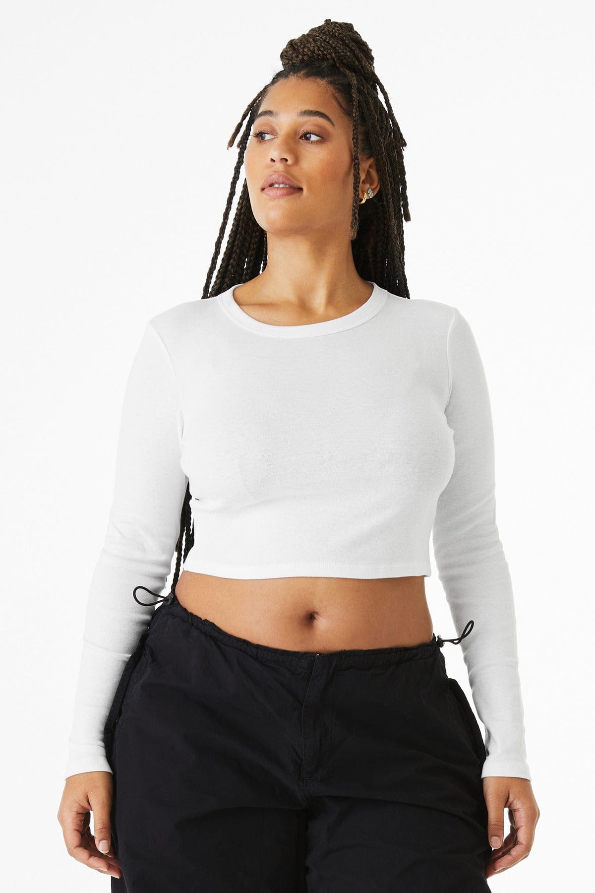 BELLA+CANVAS Women's Micro Rib Long Sleeve Baby Tee BC1501 in Solid White Blend