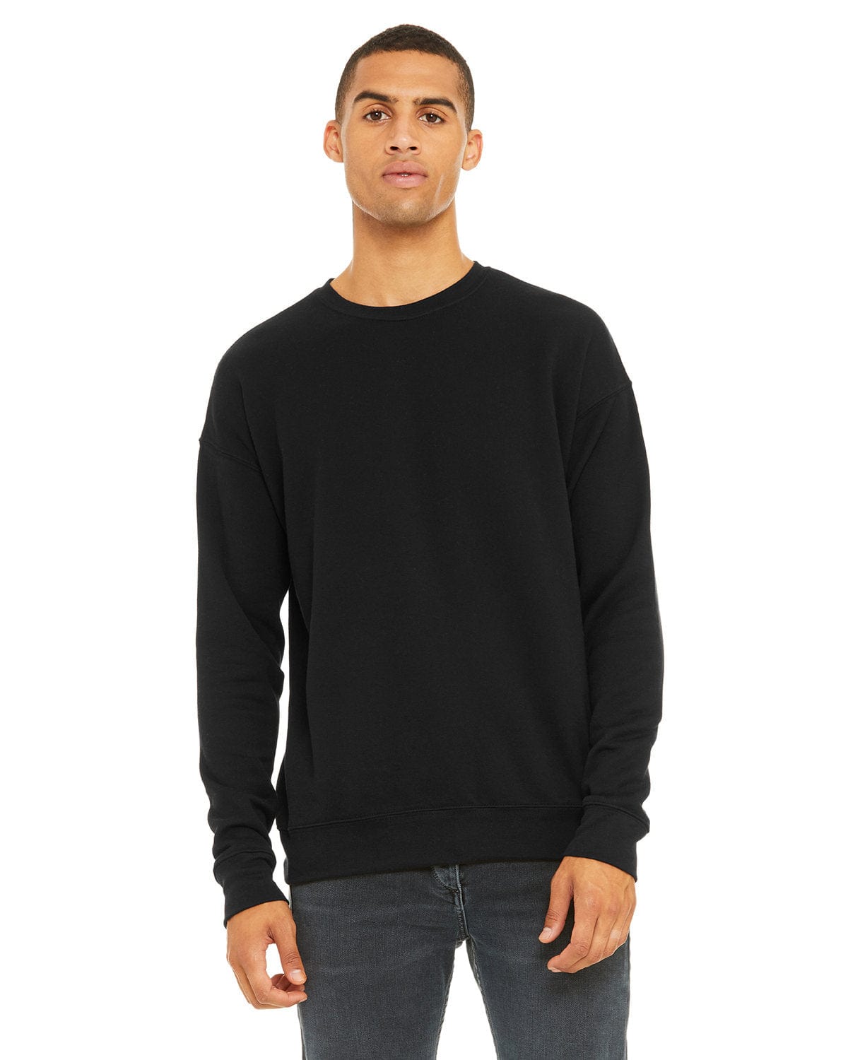 Bella Canvas 3945: Unisex Sponge Fleece Drop Shoulder Sweatshirt in Black