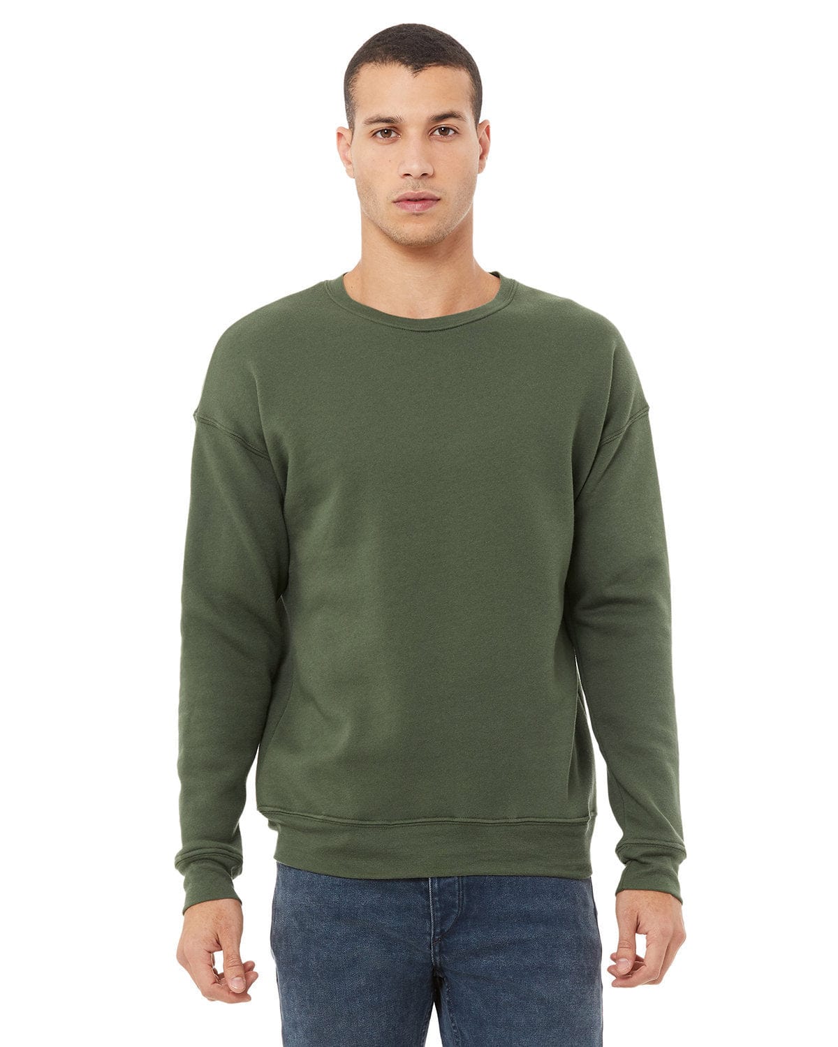 Bella Canvas 3945: Unisex Sponge Fleece Drop Shoulder Sweatshirt in Military Green