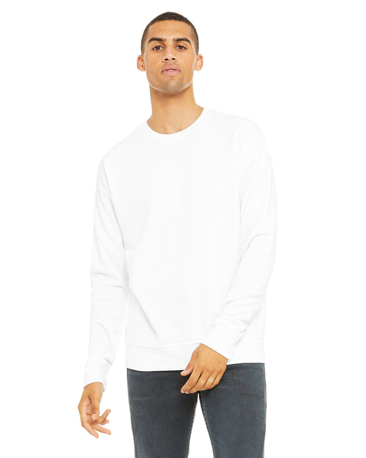 Bella Canvas 3945: Unisex Sponge Fleece Drop Shoulder Sweatshirt in White
