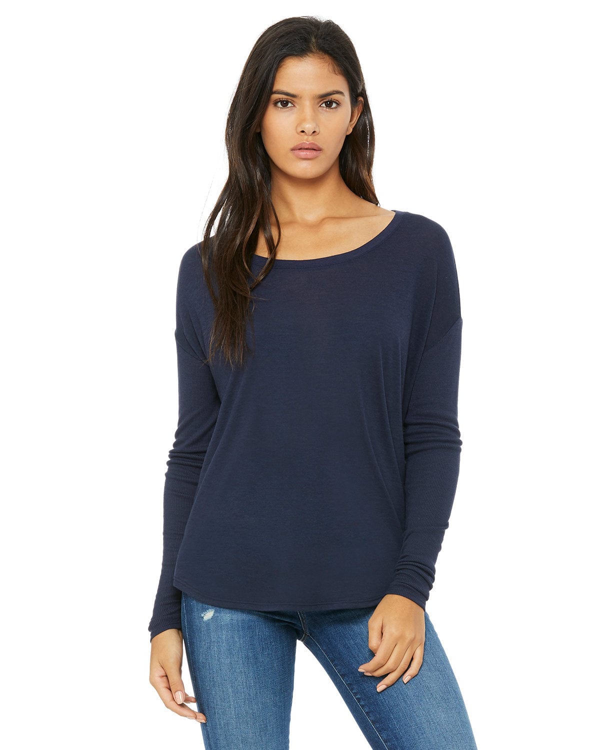 Bella + Canvas 8852: Ladies' Flowy Long-Sleeve T Shirt in Midnight