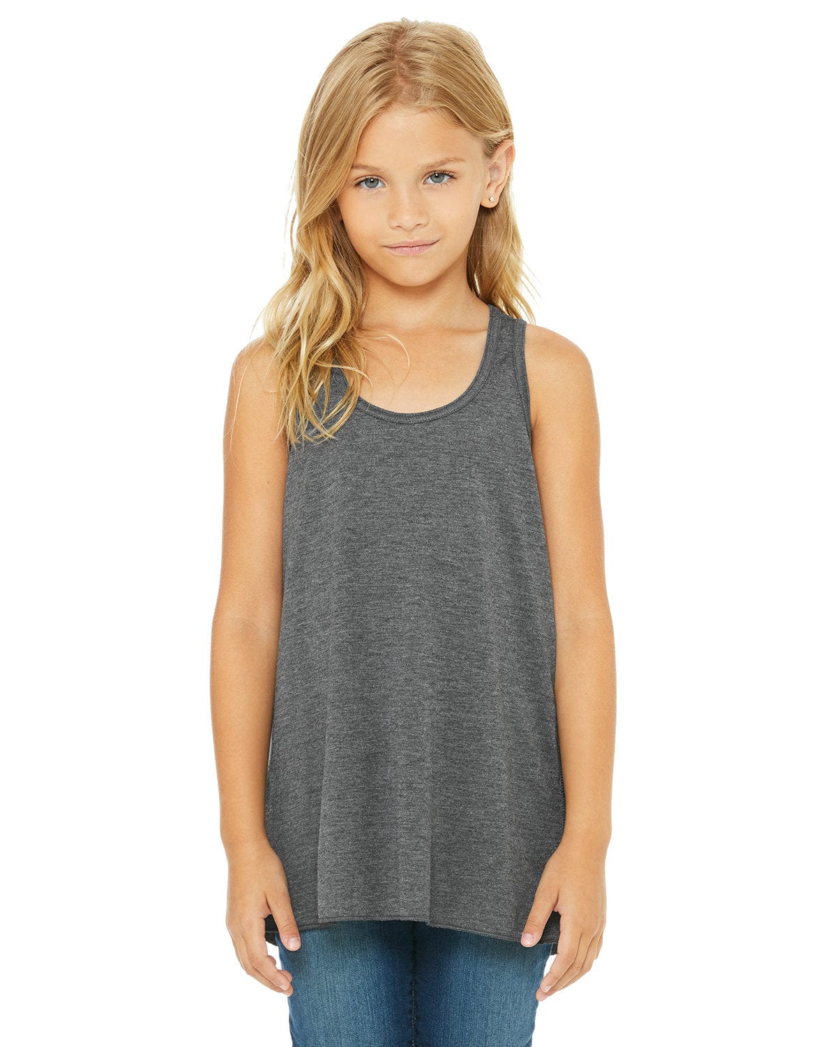 Bella + Canvas B8800Y: Youth Girls Flowy Racerback Tank in Dark Gry Heather