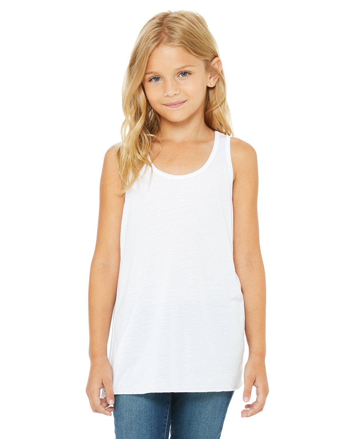 Bella + Canvas B8800Y: Youth Girls Flowy Racerback Tank in White
