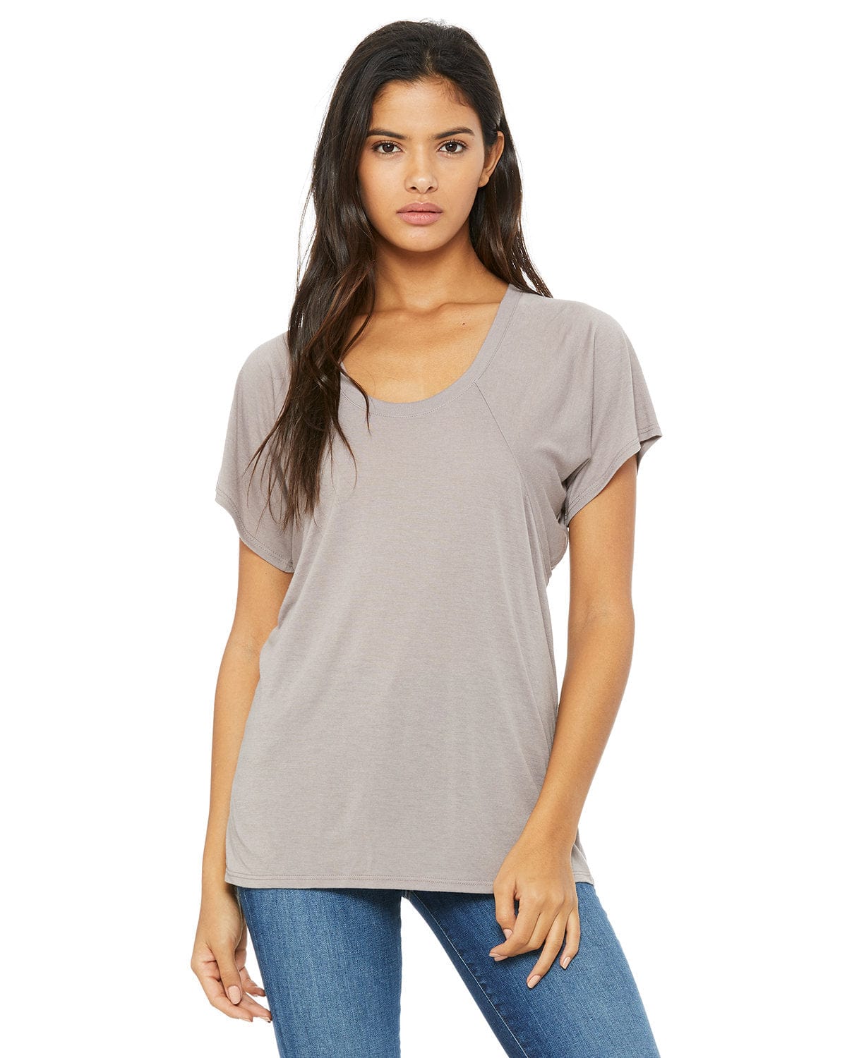 Bella + Canvas B8801: Ladies' Flowy Raglan T-Shirt in Pebble